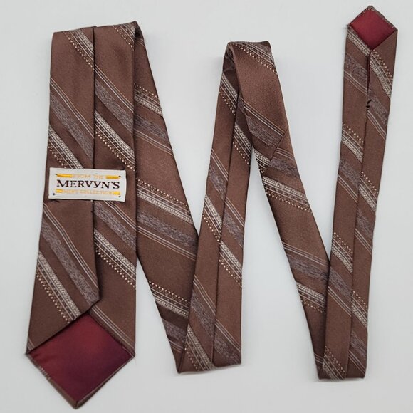 Mervyn's Necktie Stripe Brown Textured 3" W 54" L VTG Retro - Picture 4 of 5